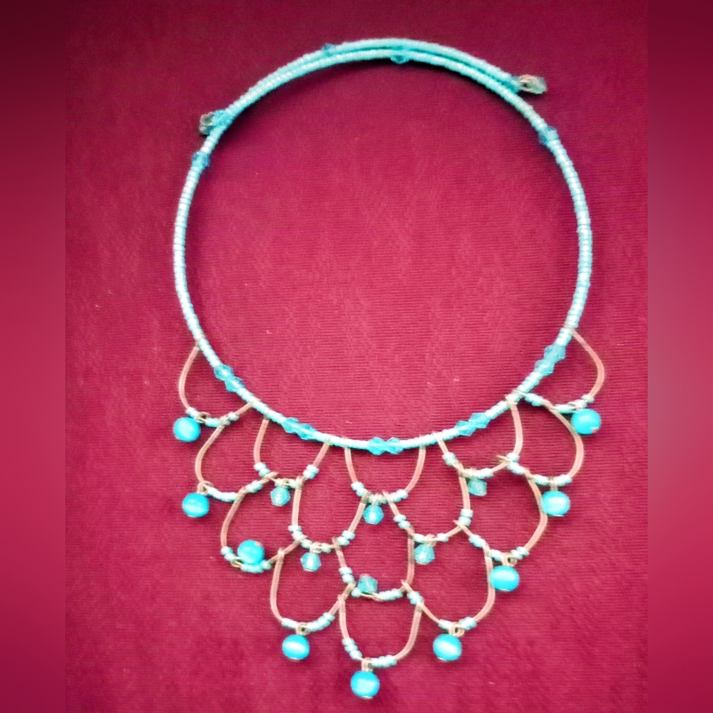 Two Necklaces, Blue & grey Beaded Necklaces